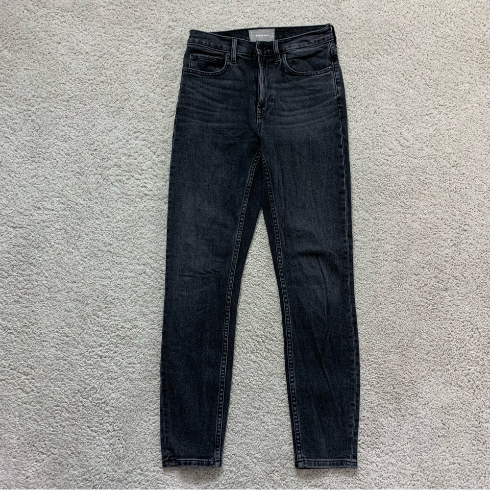 Women's EVERLANE Faded Black HIGH RISE Stretch SKINNY Designer JEANS  26